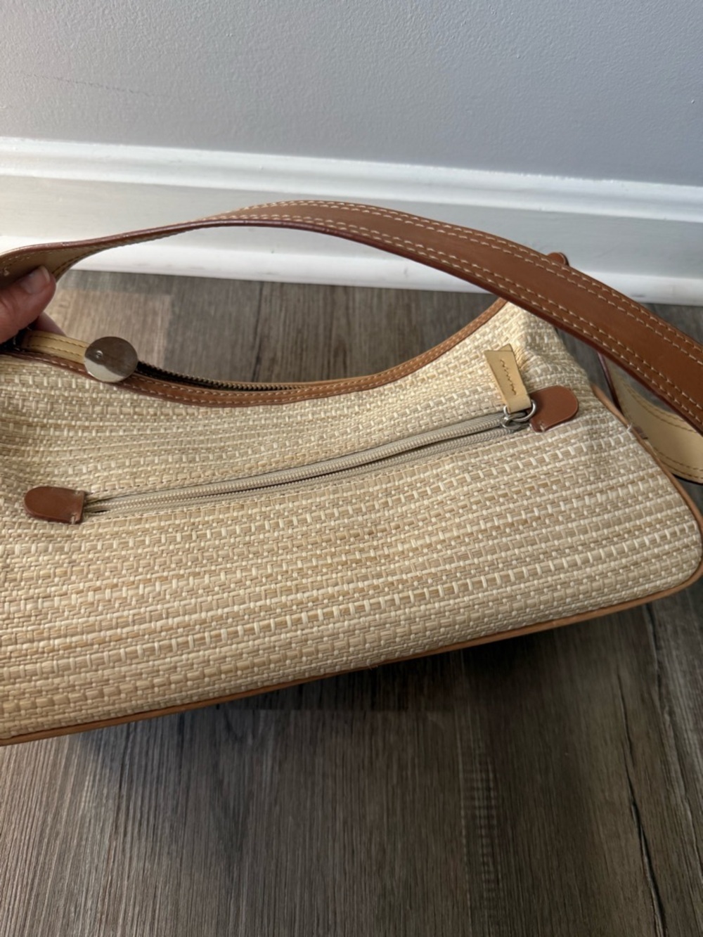 VTG Liz Claiborne Woven Beige Tan Straw Shoulder Bag Brown Trim Grandma Core S M - Picture 5 of 15